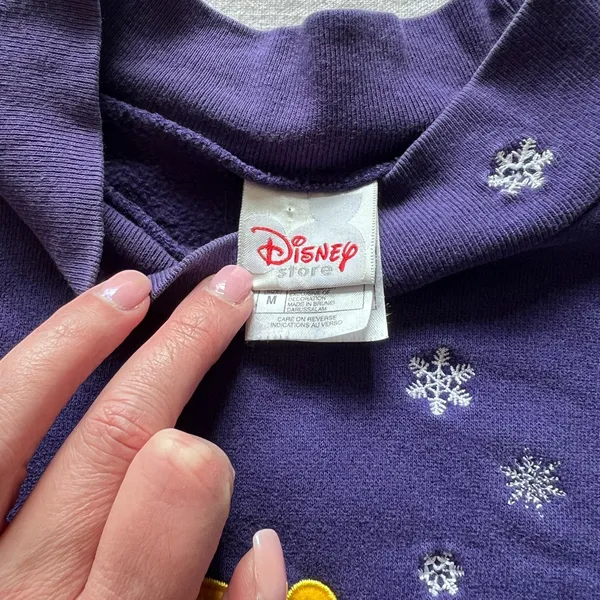 VTG 90s Disney Store Winnie The Pooh Ice Skating Embroidered Mock Neck Purple - Image 3