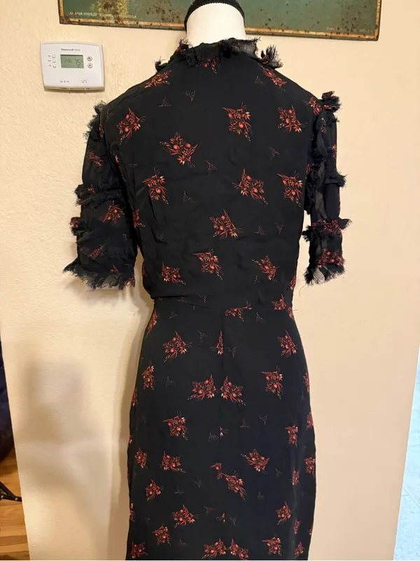 Dranella Wrap Lightweight Semi-Sheer Floral Black Small Frayed Fairy Dress - Image 5