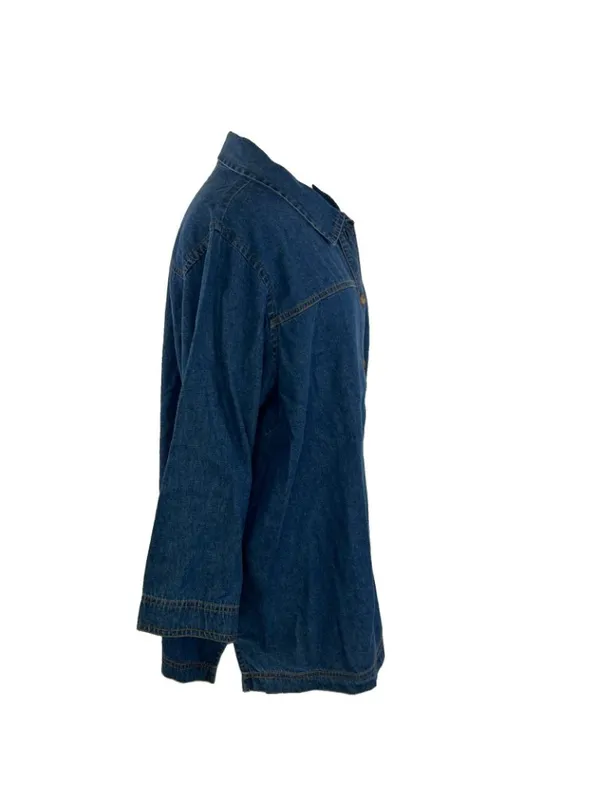 Vtg 90s Serengeti Catalog Sz 1X Blue Chambray Denim Top Button Front 3/4 Sleeves - Image 5