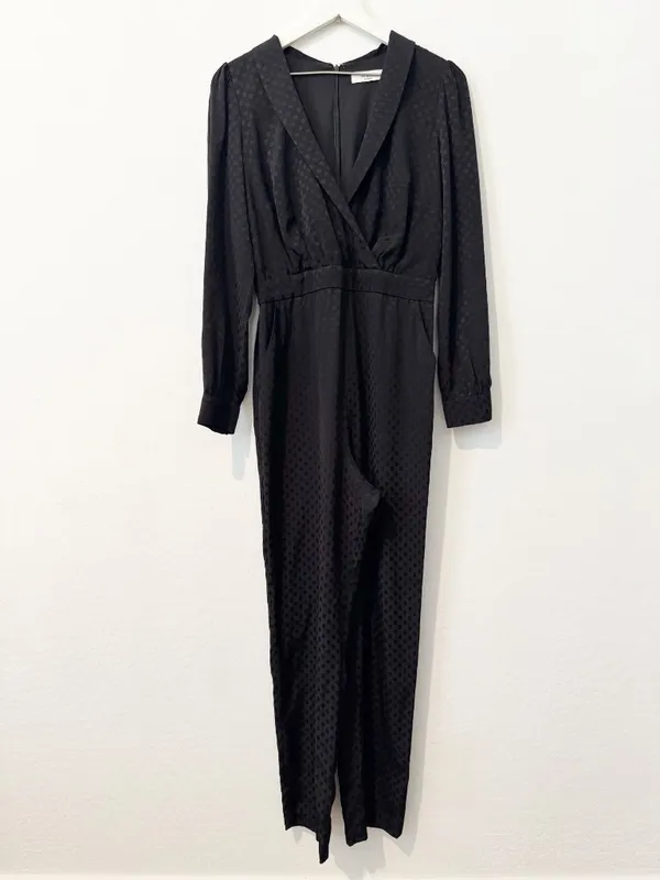 Ali‎ Jay Jumpsuit Size Medium Black Polka Dot Long Sleeve Pocket Mob Wife Retro - Image 3