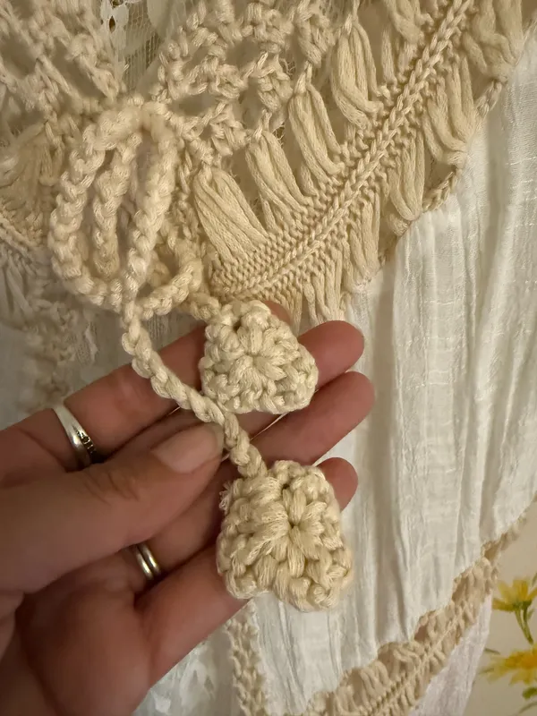Dreamers Boho Fringe Crochet Trim kimono cardigan Swim Coverup in Cream size M - Image 14