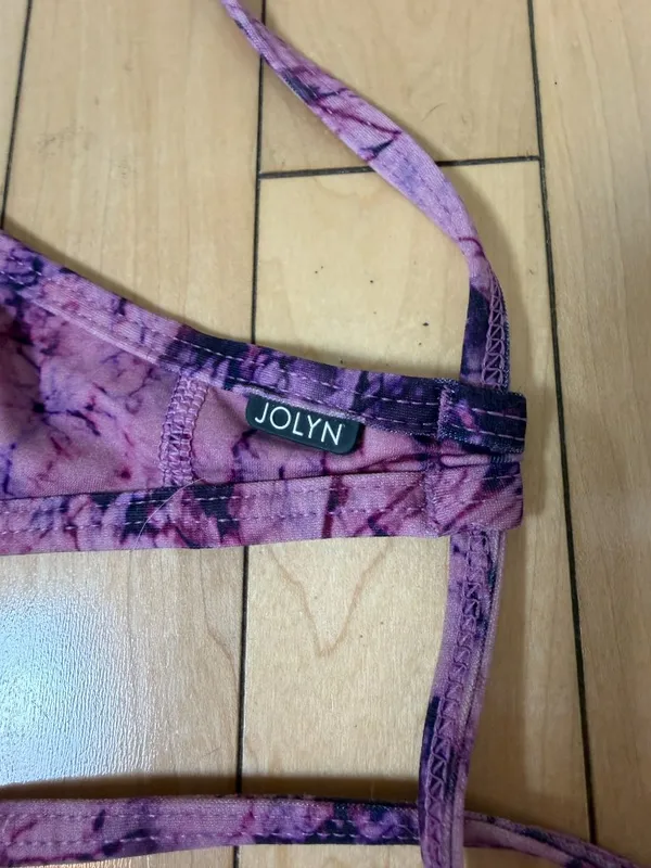 JOLYN Triangle Top Bikini Swimsuit Swim Purple Tie Dye Batik Print Size XS - Image 4