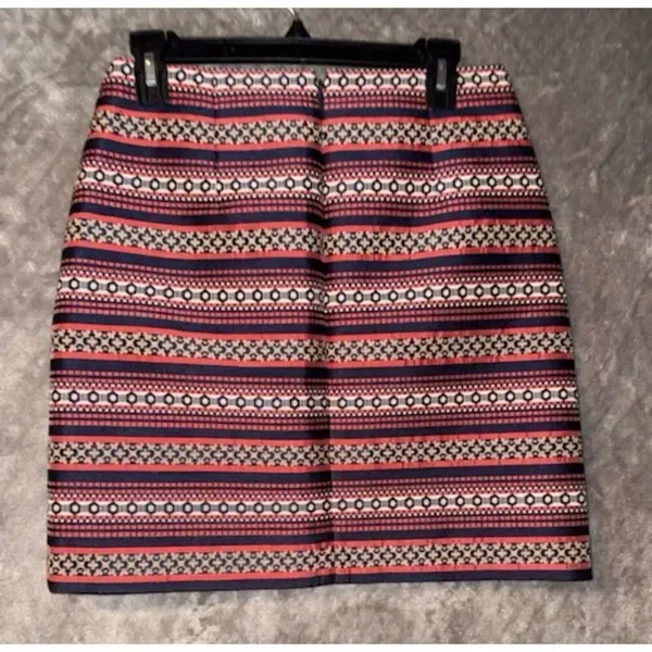 Loft Red & Tan Geometic Striped Midrise A-Line Skirt size 2 Academia 773 - Image 2