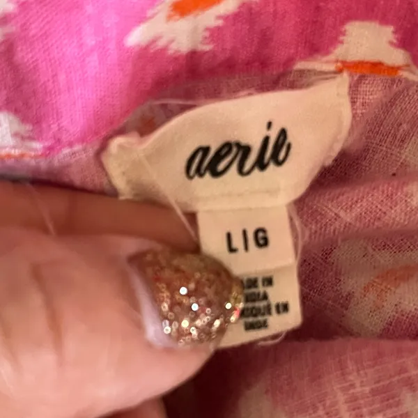 Aerie Women's Lip Gloss Pink Ikat Print Ruffle Wrap Mini Skirt‎ Linen Size Large - Image 4