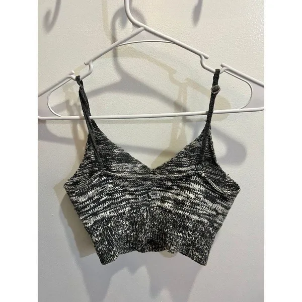 Abercrombie & Fitch Women Medium Heather Grey Black White Knit Bralette Crop Top - Image 2