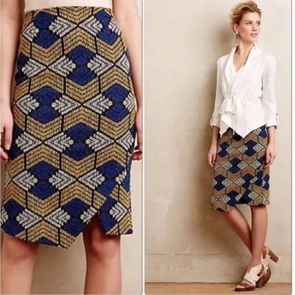 Anthropologie Maeve Kanara Pencil Skirt Geometric Textured Print Size‎ 2P - Image 2