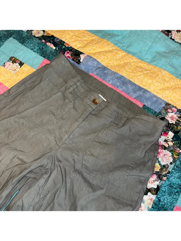 J.Jill $119 Woman S 55% Linen Spandex Blend Wearever Stretch olive cropped pants - Image 3