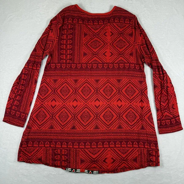 Soft Surroundings Red Geometric Tribal Print V-Neck Tunic Top 2BU47 Womens Large - Image 6
