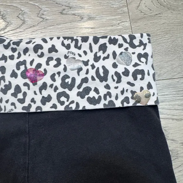 Y2K Victoria's Secret PINK‎ Leopard Heart Foldover Yoga Shorts Black XSmall XS - Image 9