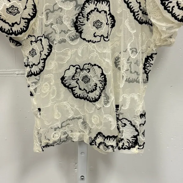 Laundry‎ by Shelli Segal Boho Sheer Mesh Black Floral Embroidered Top Blouse Sm - Image 4