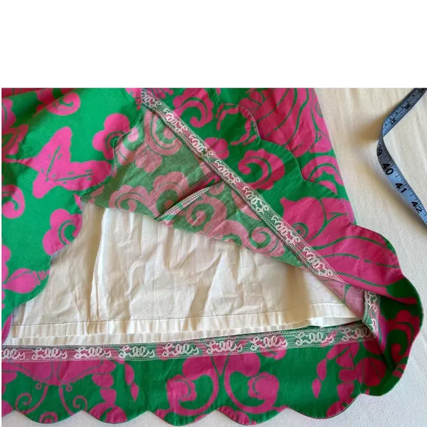 Lilly Pulitzer sz 10 Women Pink Green Crab Scallop Hem Dress Party Preppy Vintage - Image 9