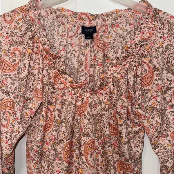 Daytrip Boho Peasant Blouse Top Blush Floral Paisley Print Women’s Medium M - Image 5
