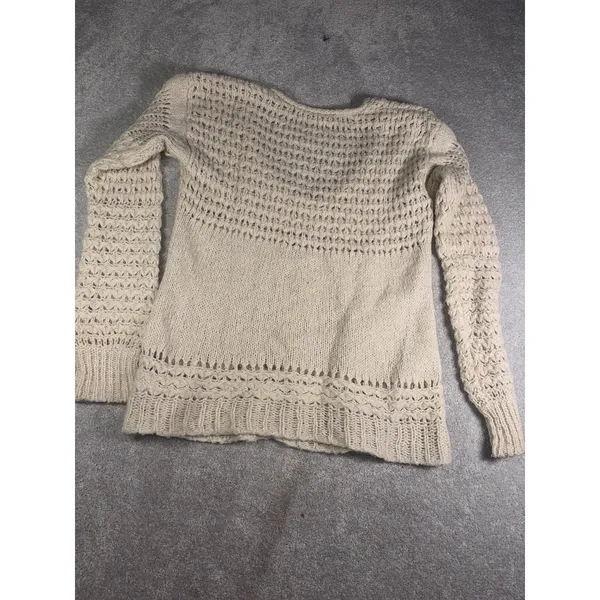 Free People Crashing Waves Scoop Neck Boho Sweater Ivory Wool Blend Chunky Small - Image 9