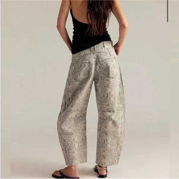 NWT Free People We The Free Good Luck Printed Barrel Jeans - snake combo - 28 - Image 5