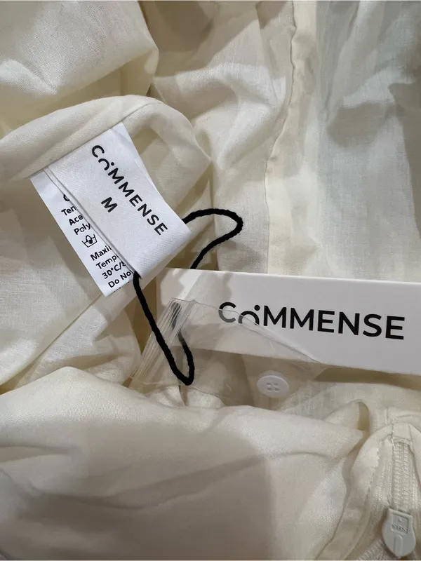 Commense Off White Tencel Ruched Waist Wide Leg Jumpsuit M NWT - Image 7