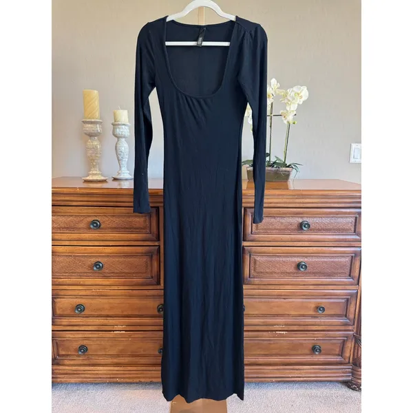SKIMS Soft Lounge Long Sleeve Maxi Dress Black Size M - Image 3