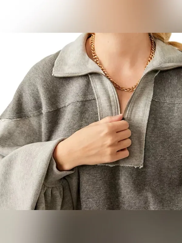 Free People We the Free Kassey Half Zip - Heather grey combo - Small - Image 9