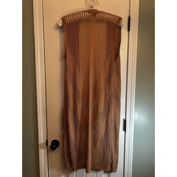 Serendipity by Victoria XL Brown Crochet Long Duster Vest Boho Festival Cardigan - Image 3