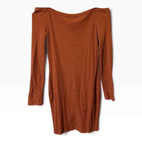 Iris Off The Shoulder Dress Size M Rust Brown Ribbed Button Front Mini Boho - Image 3
