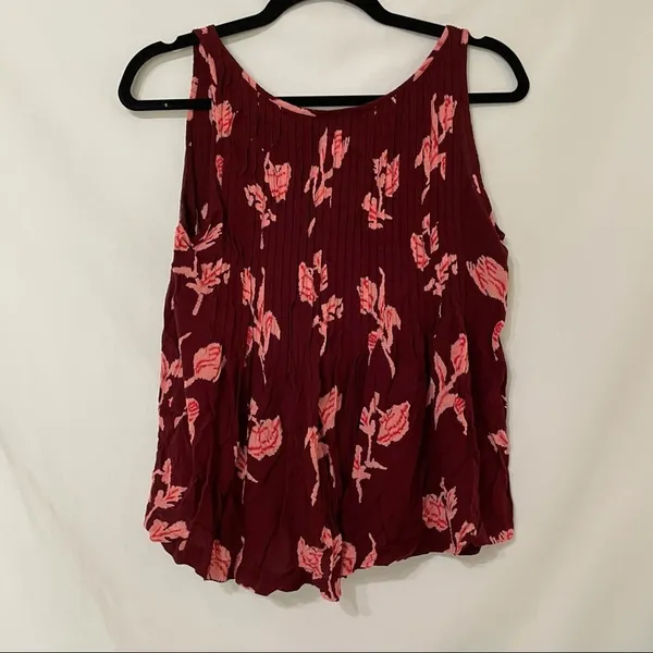 Anthropologie Maeve Burgundy Floral Swing Blouse Womens 8 Sleeveless Boho Beachy - Image 8
