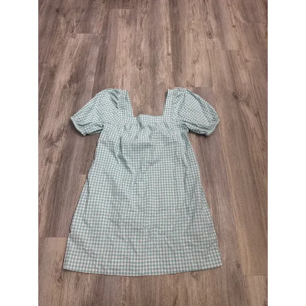 Vineyard Vines Performance Gingham Puff Sleeve Square Neck Dress Blue White S - Image 2
