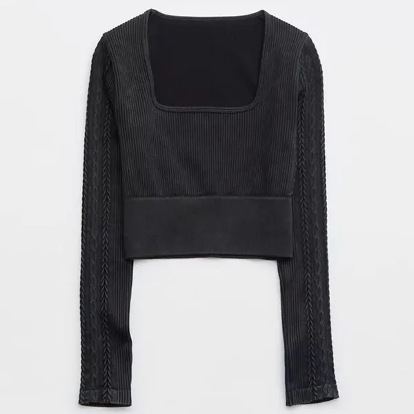 Aerie New Offline Seamless Square Neck Cable Long Sleeve Crop Top Size Large - Image 4
