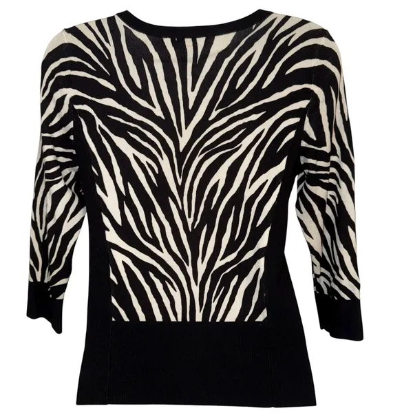 WHITE HOUSE BLACK‎ MARKET Zebra Print Zip Front Cardigan 3//4" Sleeve Sweater XS - Image 6