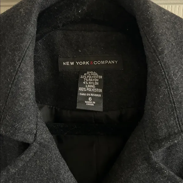 New York & Co Fall Gray Wool Blend Pea Coat Jacket Sz 6 Dark Academia Preppy - Image 5