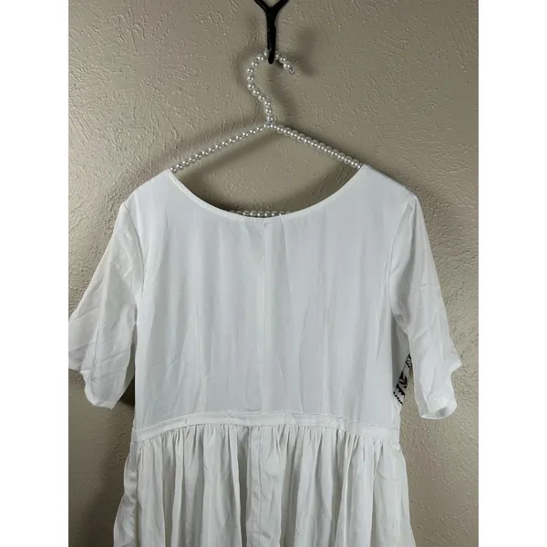 eShakti Dress Size Large White Boho Embroidered Short Sleeve Knee Length Summer - Image 8