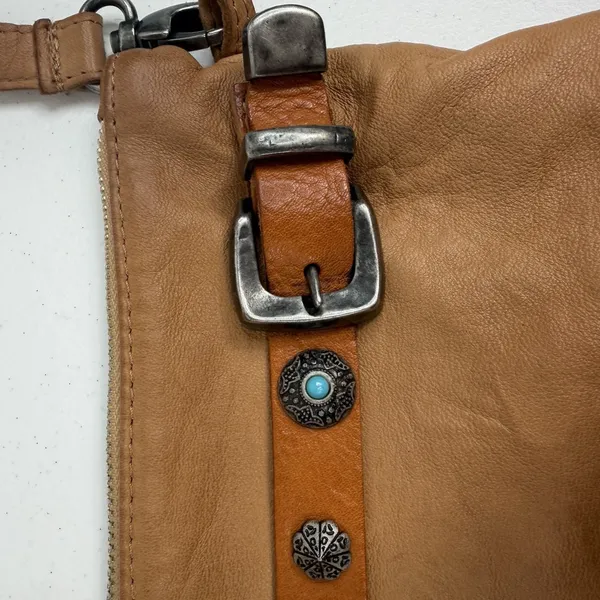 GIORGIA MILANI Crossbody‎ Bag Purse Shoulder Tan Italian Leather Western Conchos - Image 4