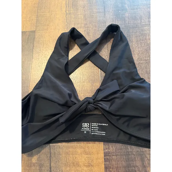 Albion Black Top Knot Bikini Top Size Medium Black Tie Front Swim Top - Image 8
