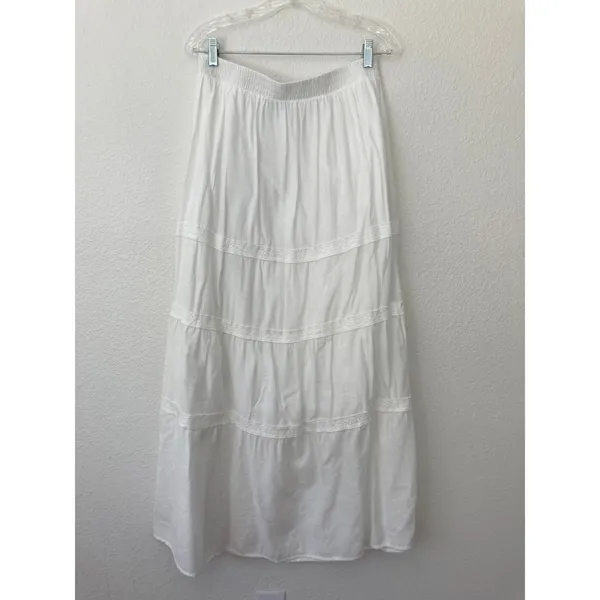 Bobeau White Lace Flowy Cottagecore Festival Western Country Maxi Skirt Large - Image 8