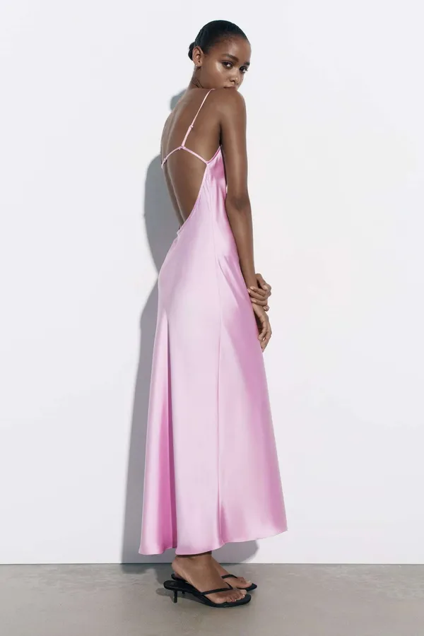Zara Satin Effect Dress Maxi Midi Slip Bodycon Wedding Party Coctail - Image 4