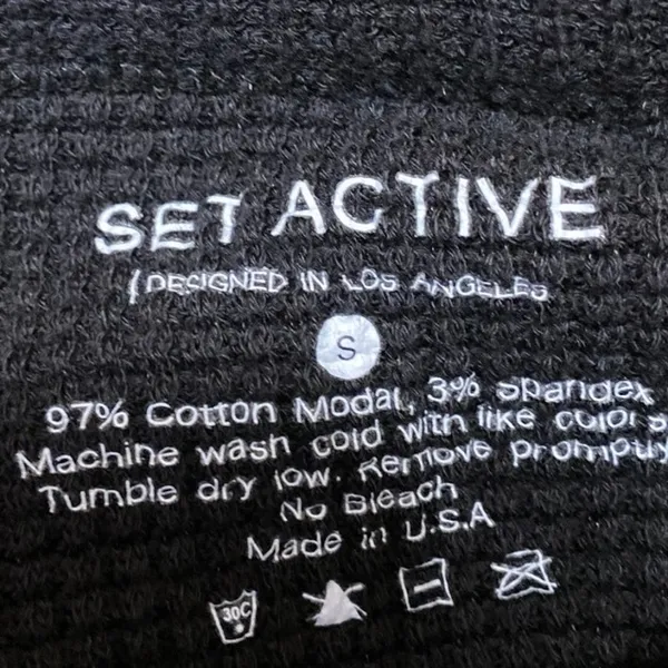 Set Active Women's Black Waffle Knit Long Sleeve Crew Neck Sweater Top Size S - Image 3