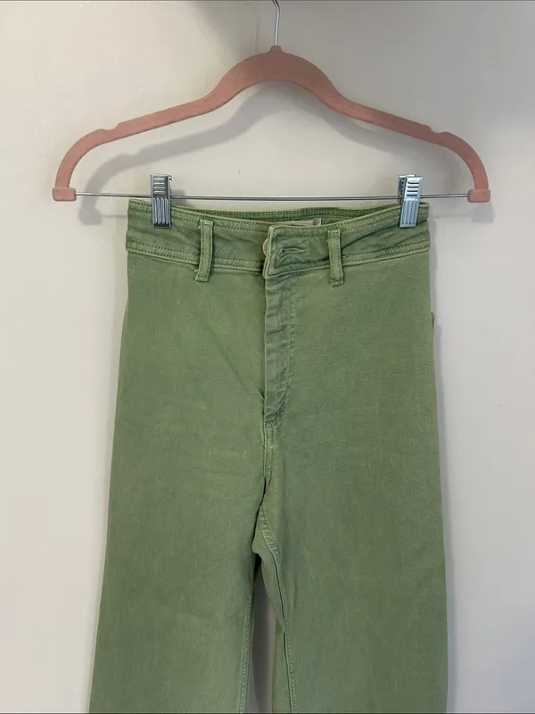 Zara Marine Straight Wide Leg Jeans Green - Image 6