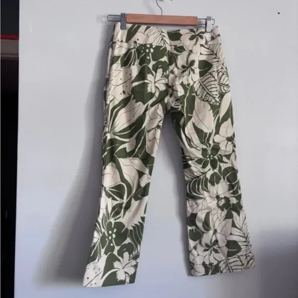 Zara Basic Olive Green and Cream Boho Floral Patterned Pants - Image 6