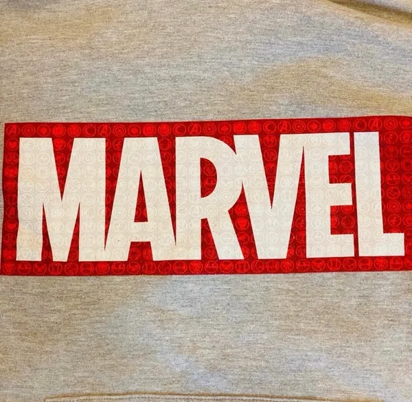 Marvel Comics Gray Hoodie Sweatshirt Red Logos of All Superhero L Avengers - Image 2