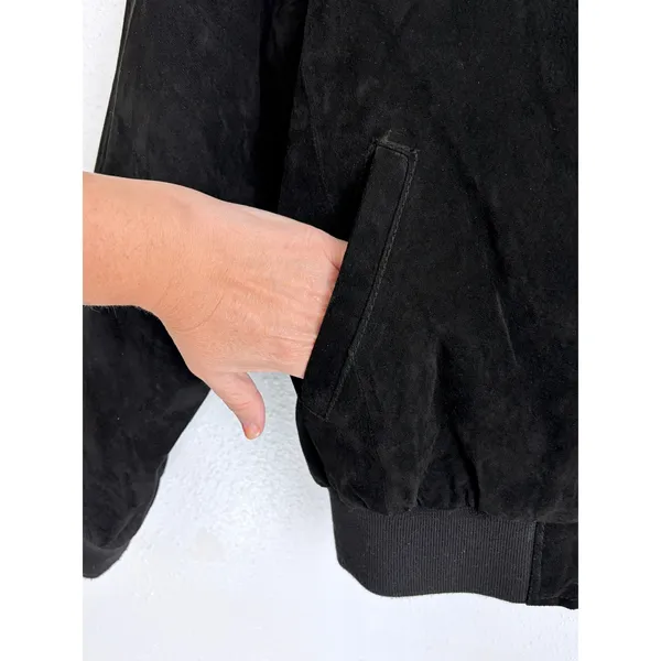 Vintage 90s Black Suede Bomber Jacket Minimalist Leather Reed M - Image 7