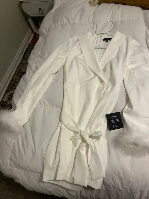 Lulus White Dress Feathered Sleeves - Image 2