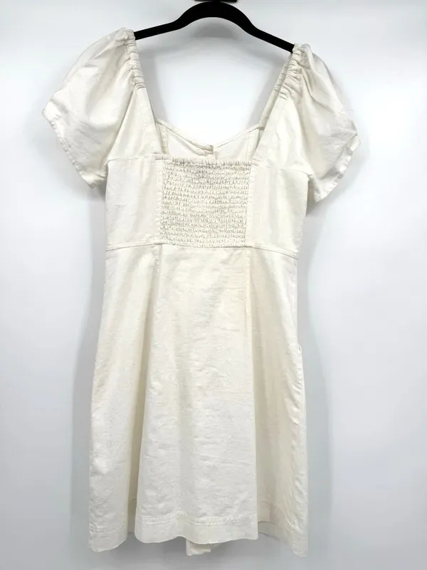 MADEWELL Linen-Cotton Puff-Sleeve Summer A-line Dress Sz 2 White Summer Retro - Image 4