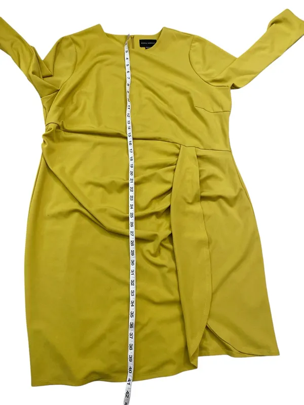 Donna Morgan Chartreuse Midi Dress with Side Drape - Image 5