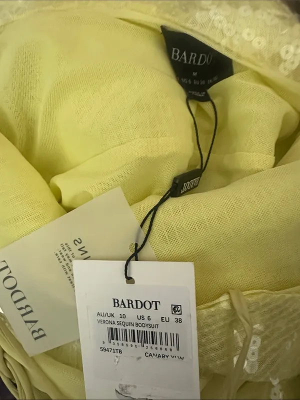 Bardot Verona Sequin Bodysuit In Canary Yellow - Image 10