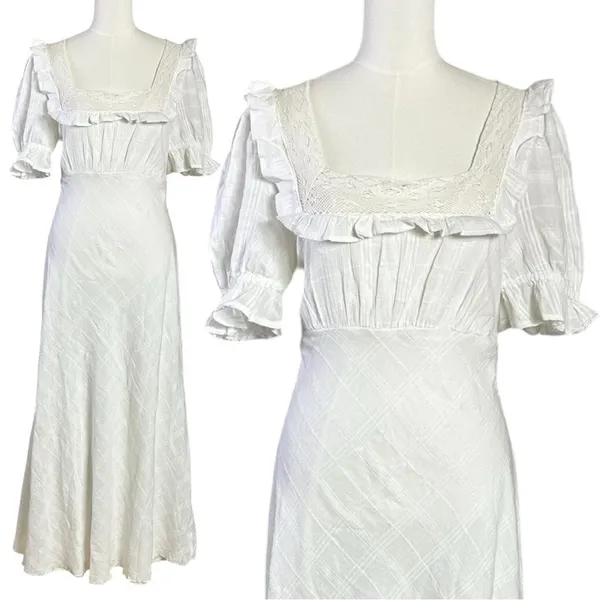 Free People Lace Dainty Ethereal Cottage Now And Forever Midi Dress Ivory Small - Image 11