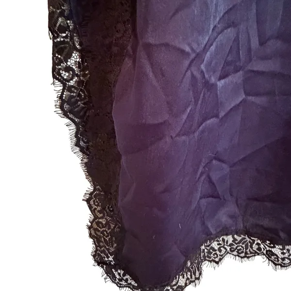 Lush Silky Slip Dress‎ Women's Medium Navy Black Lace Dainty Feminine Coquette - Image 2