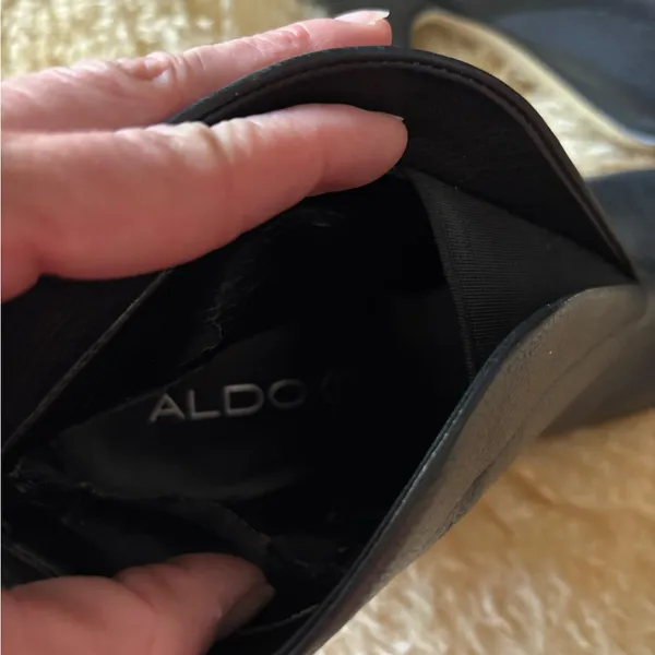 Aldo Black Leather Peep-Toe Heeled Ankle Booties - Image 3
