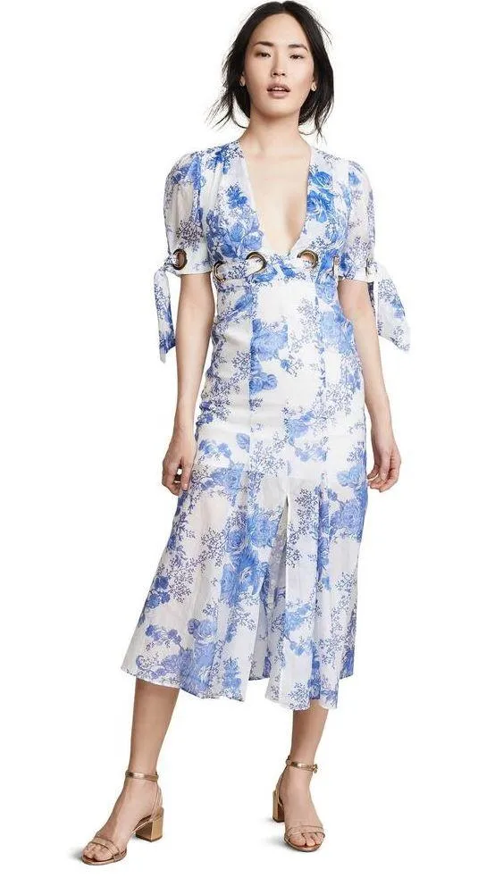 Alice McCALL Only Everything Midi Dress 4 Floral Plunge Neck Grommet Silk Blend - Image 5