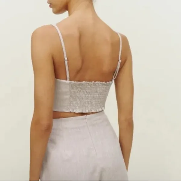 Reformation France Linen Crop Top in Oatmeal 6 - Image 4