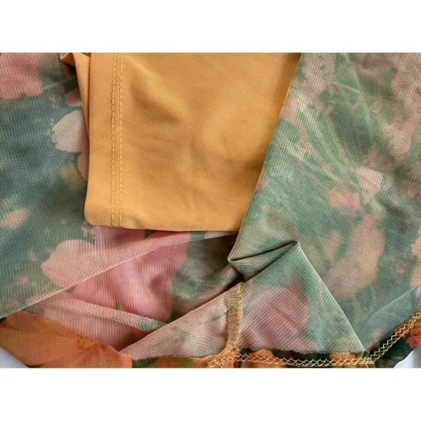 Urban Outfitters‎ Orange Green Floral Mesh Mini Dress Smocked Boho Ruffle Med - Image 5