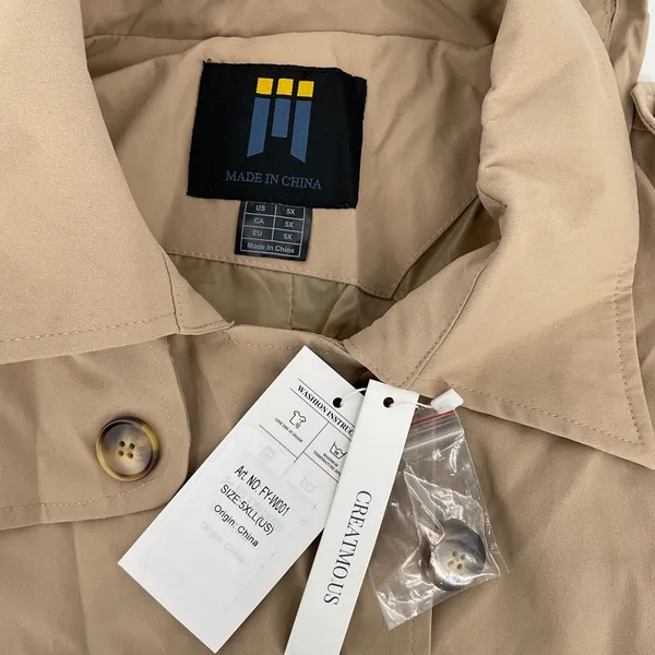 CREATMOUS‎ Womens 5X 5XL Beige Hooded Trench Coat Belted Double Breasted - Image 5