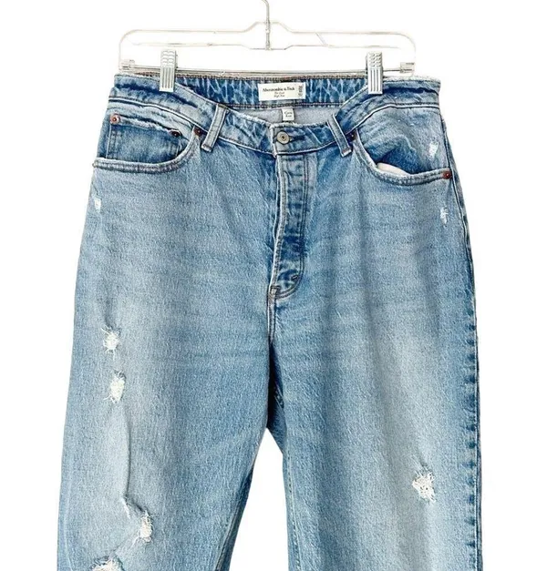 Abercrombie Jeans Dad High Rise Curve Love Button Fly Distressed 30 Long - Image 2